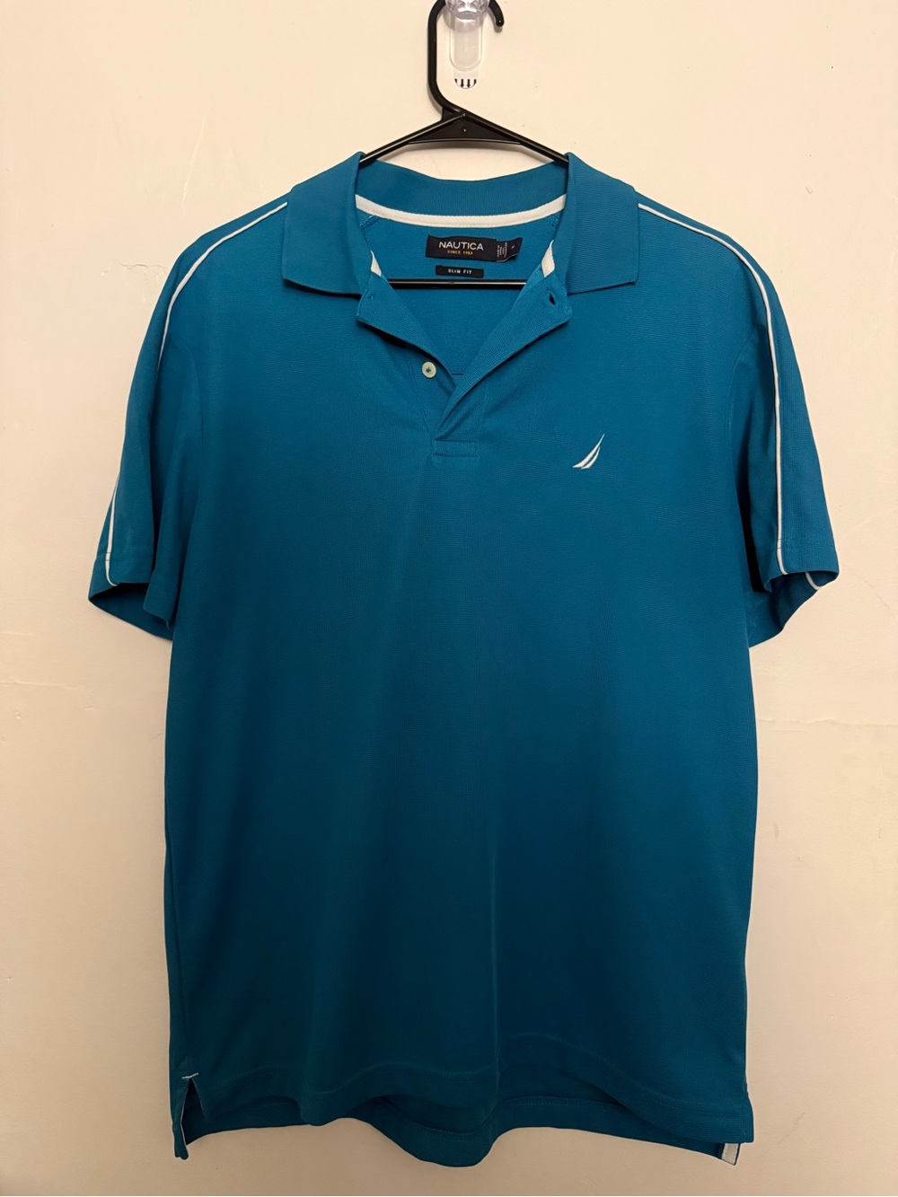 Nautica Men's Teal Blue Polo with White Piping